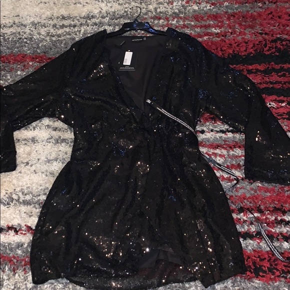 Plus Black Sequin Wrap mini shift dress - Picture 2 of 4